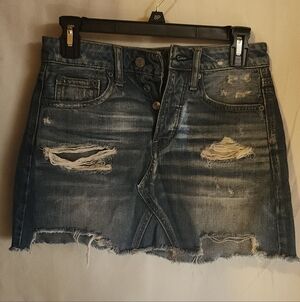 American Eagle Outfitters Blue Distressed Mini Skirt